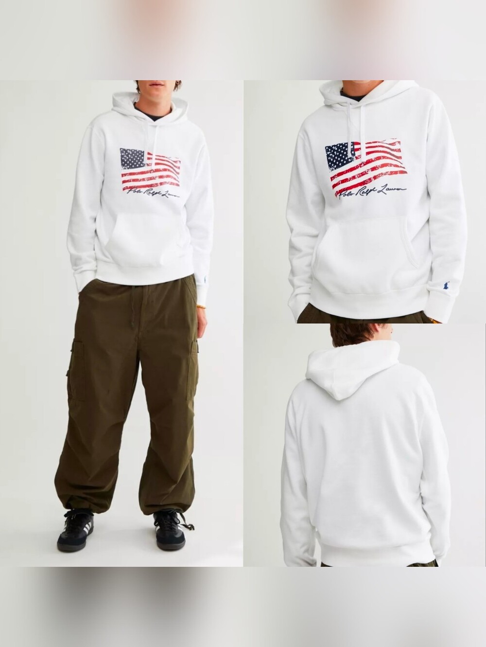 NWT Polo Ralph Lauren Flattering USA FLAG Fleece Hoodie Sweatshirt Mens XL White